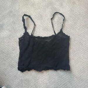 Skims black lace cropped cami with adjustable straps and rose detailing